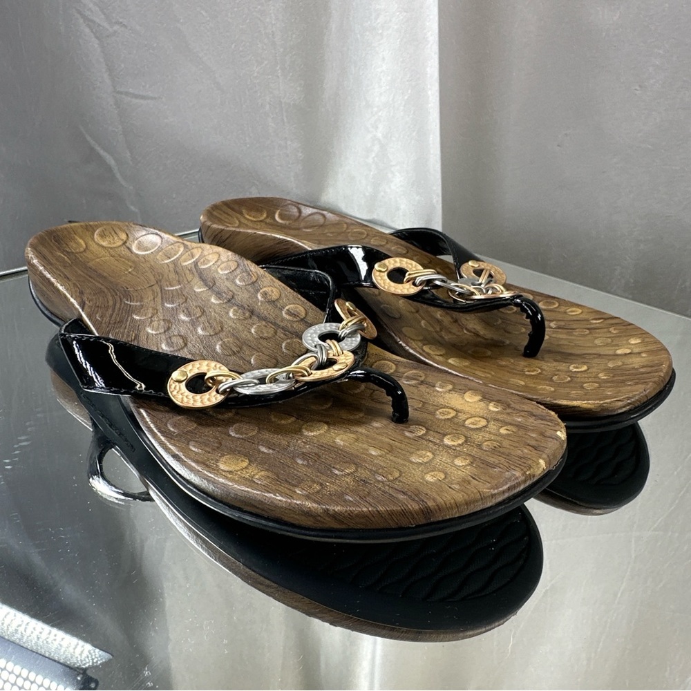 Orthaheel Lola Black Patent Coin Orthopedic Sandal EU42.5 US9